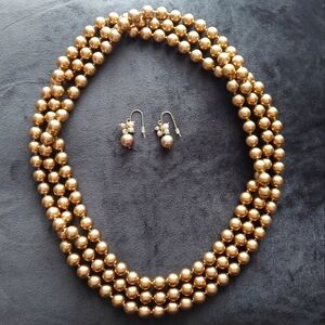 CAROLEE gold 72" pearl rope necklace and matching earring